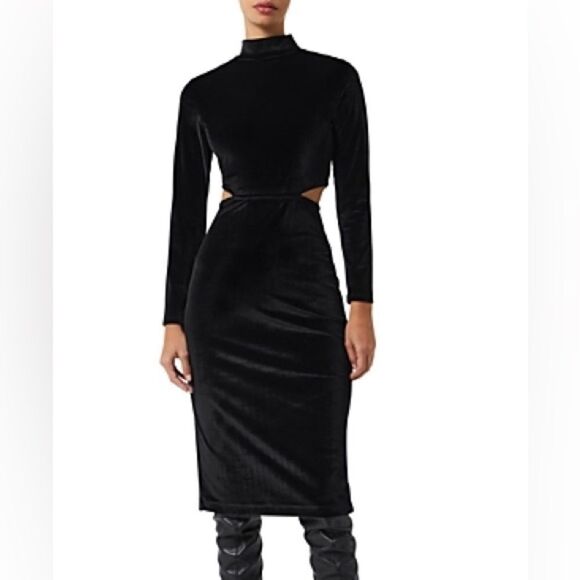 French Connection Womens Sula Black Velvet Cut-Out Semi-Formal Midi Dress - Picture 9 of 15